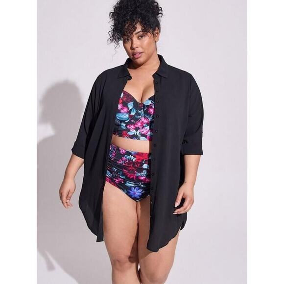 torrid Other - Torrid Mini Crepe Button Down Coverup Shirt Dress Deep Black Sheer Plus 4X